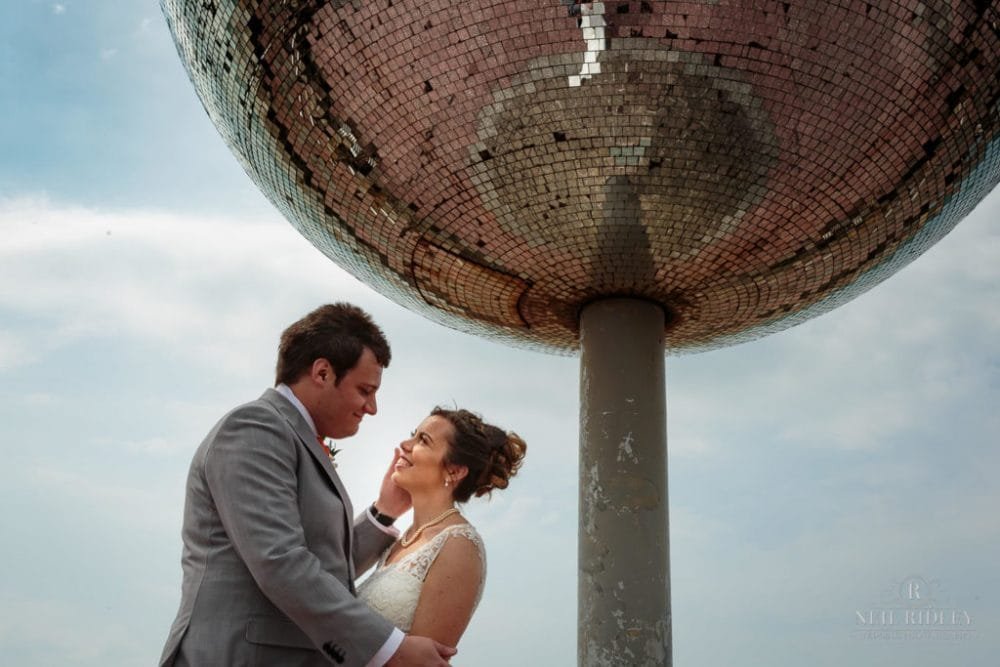 Bride and Groom at The Glitter ball on Blackpool Promenade 