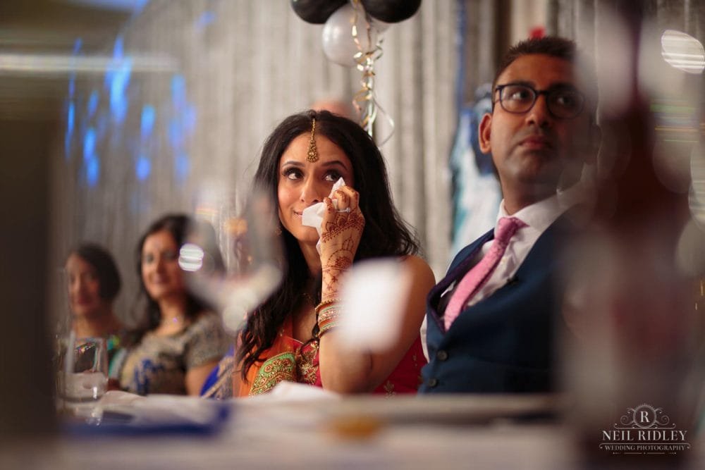 Merrydale Manor Wedding Photographer - Bride cries during speeches