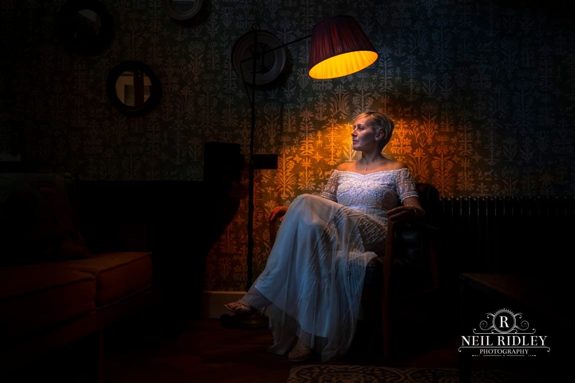Didsbury House Wedding Photographer bride under lamp