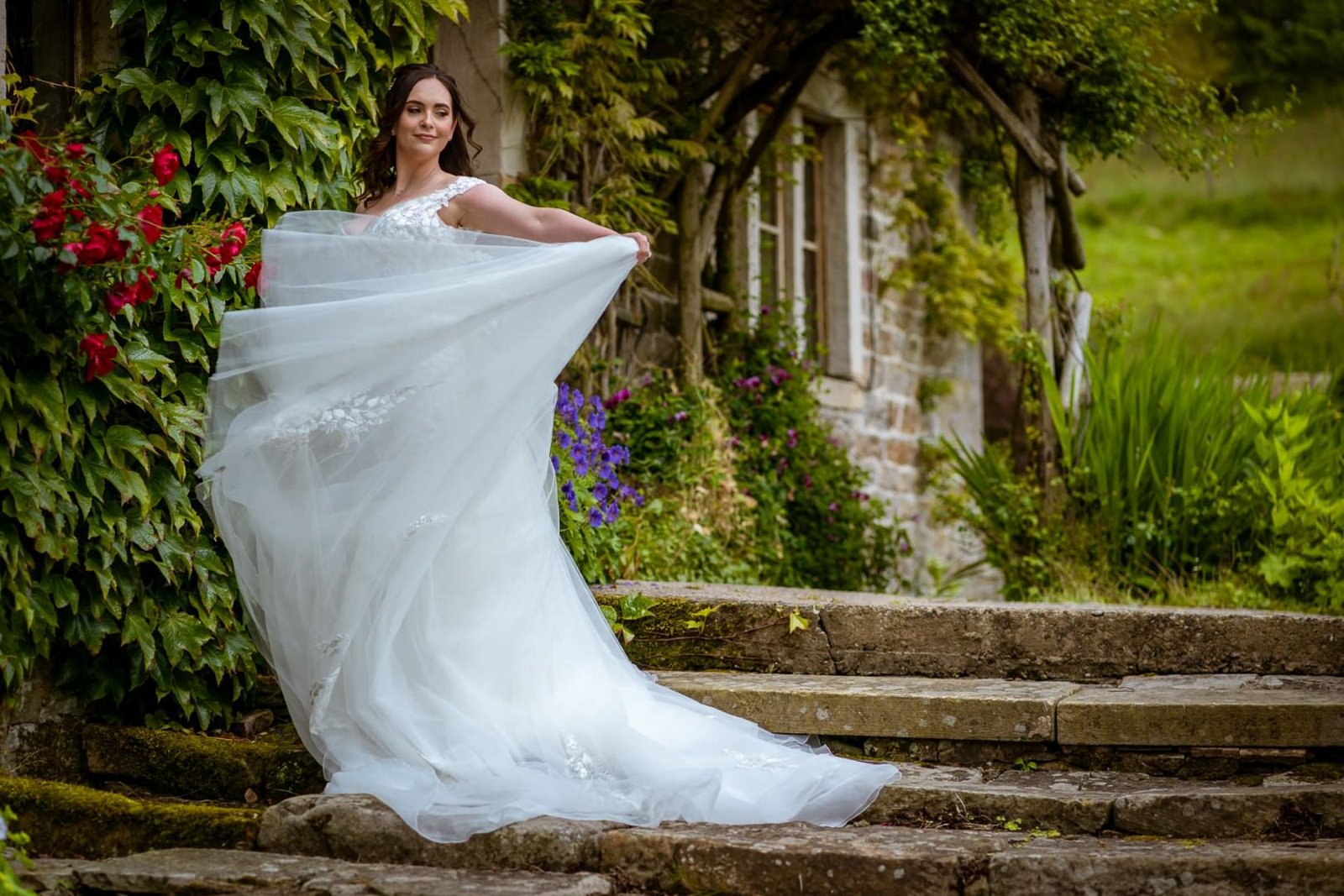 The Out Barn Wedding Photographer Bridal Dress The Out Barn Wedding Photographer Bride Waving Dress
